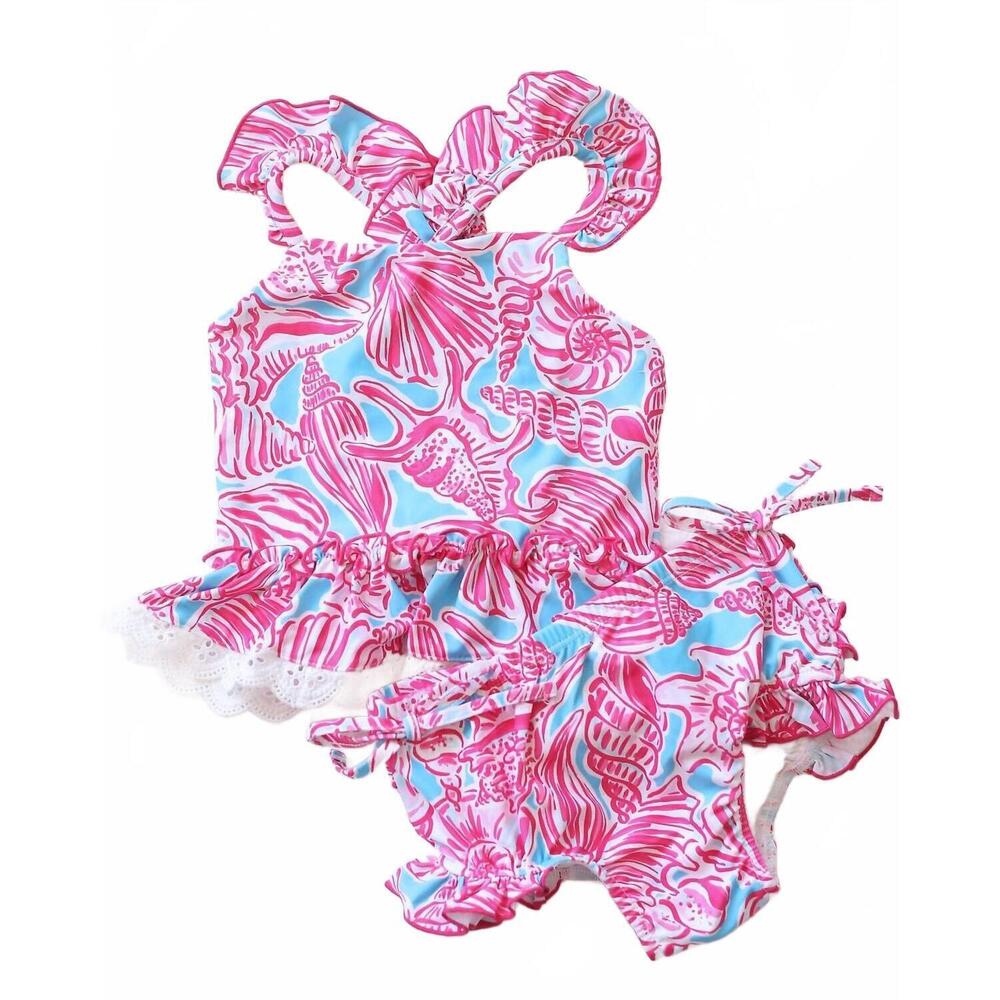 NEW CHARLIES PROJECT girl's seashells by the seashore ruffle two piece tankini s